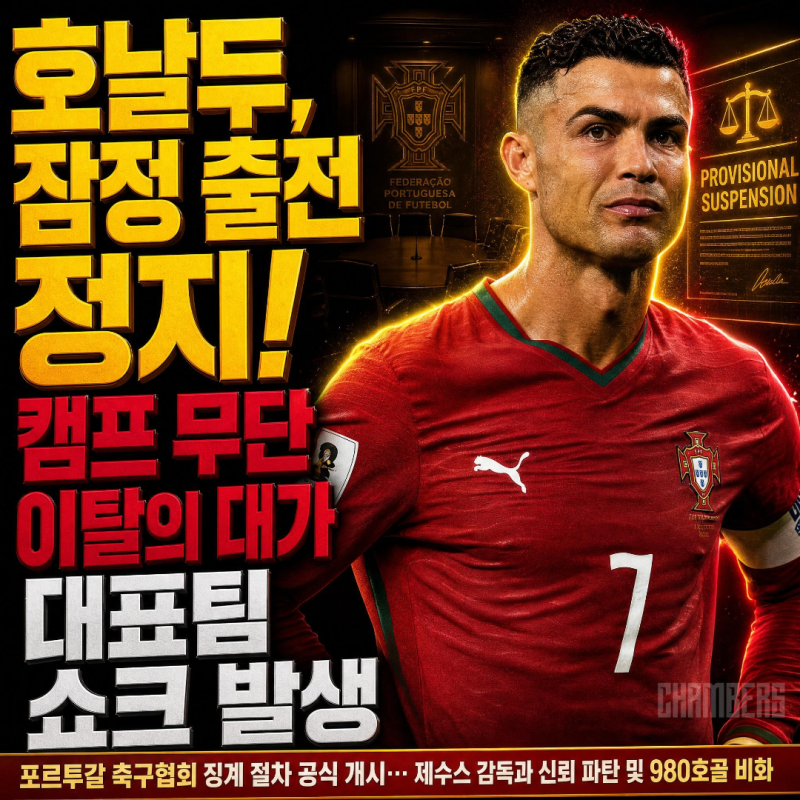 포르투갈 축구협회, 호날두 '잠정 출전 정지' 공식 발표