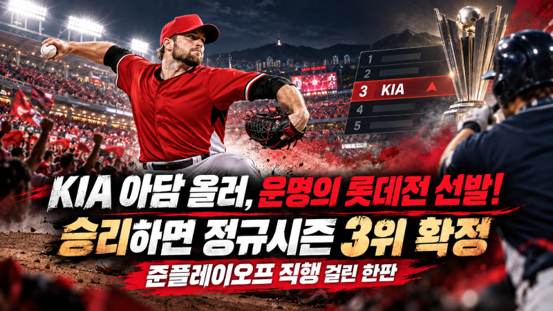 KIA 아담 올러 혼신의 피칭, 롯데전 승리하면 3위 확정! 준플레이오프 직행 걸린 운명의 한판!