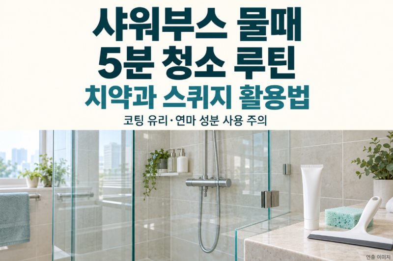 화장실 샤워부스 물때 치약과 스퀴지로 5분 만에 하얀 물얼룩 지운 실전법