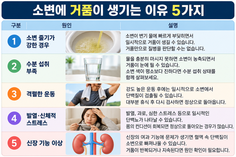 소변에 거품이 많은 이유｜단백뇨와 신장 이상 구별법