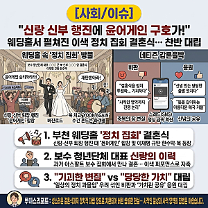 [사회/이슈] "신랑 신부 행진에 윤어게인 구호가" 웨딩홀서 펼쳐진 이색 정치 집회 결혼식…....