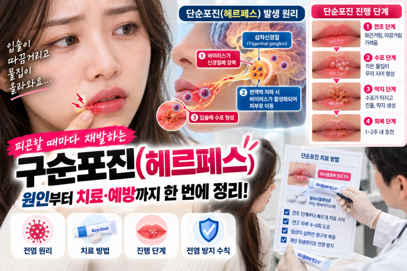 입술에 보글보글 물집이 생겼다면? 헤르페스 1형 단순포진 원인 & 아시클로버 연고 올바른 도....