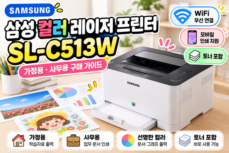 삼성 컬러 레이저 프린터 SL-C513W 장단점 총정리｜가정용·사무용 구매 가이드