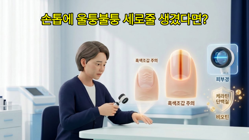 손톱에 울퉁불퉁 세로줄 생겼다면? | 단순 노화 vs 피부암(흑색종) 1분 구별법과 피부과 더모....
