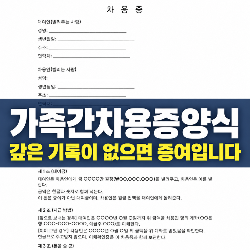 가족간 차용증, 무이자로 써도 되는 금액 | 가족간 차용증 양식·부모자식 차용증·가족간 차....