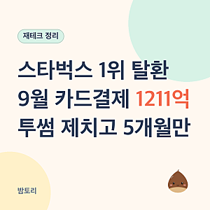 스타벅스 1위 탈환, 9월 카드 추정 결제액 1211억원