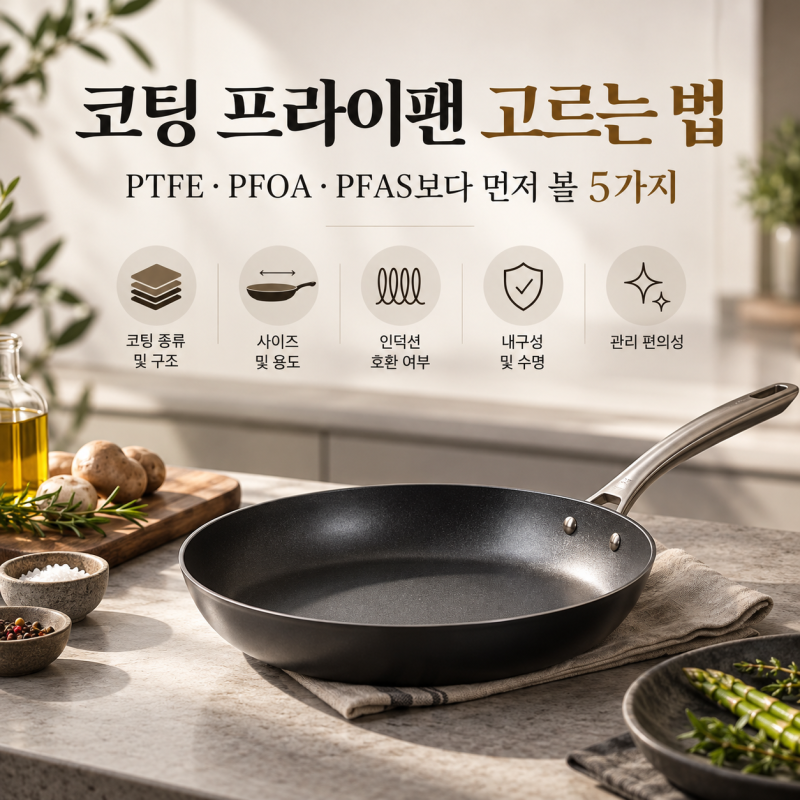 코팅 프라이팬 고르는 법｜PTFE·PFOA·PFAS보다 먼저 볼 5가지