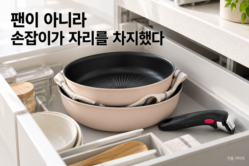 테팔 매직핸즈 크렘 드 피치 3종 구성·가격, 손잡이 분리형 팬의 수납과 관리