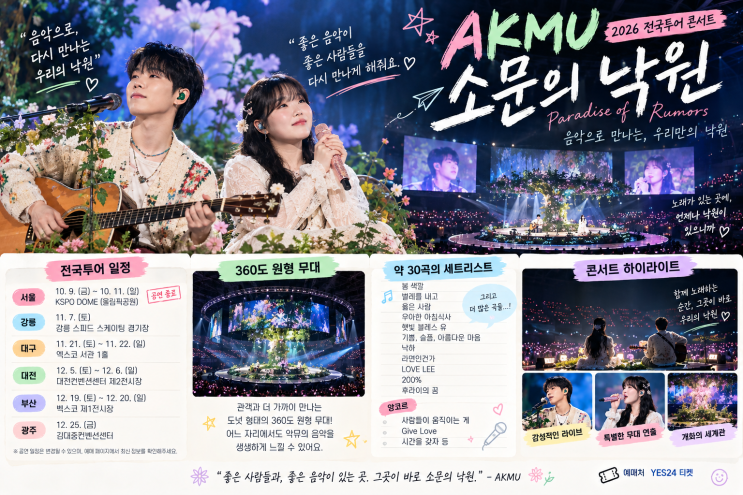 <b>악뮤</b> <b>콘서트</b> 2026 총정리｜소문의 낙원 전국투어 일정·강릉·대구·....