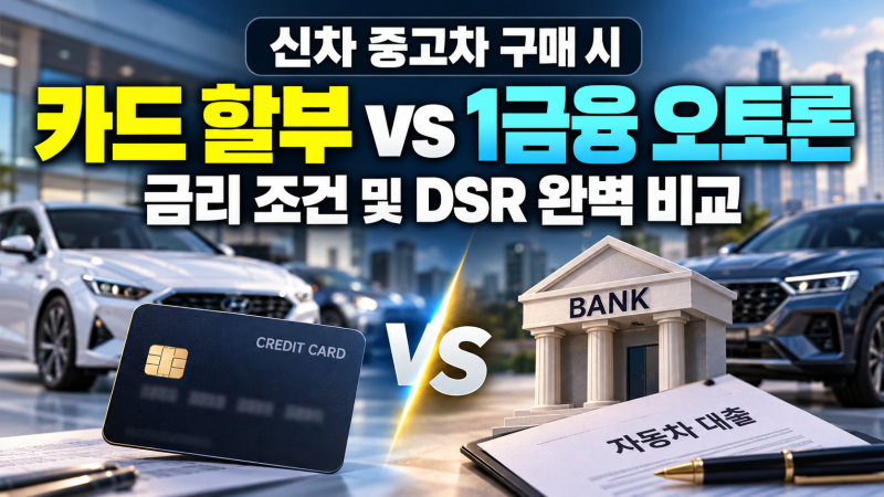 신차 중고차 구매 시 카드 할부 vs 1금융 오토론 대출 금리 조건 및 DSR 완벽 비교