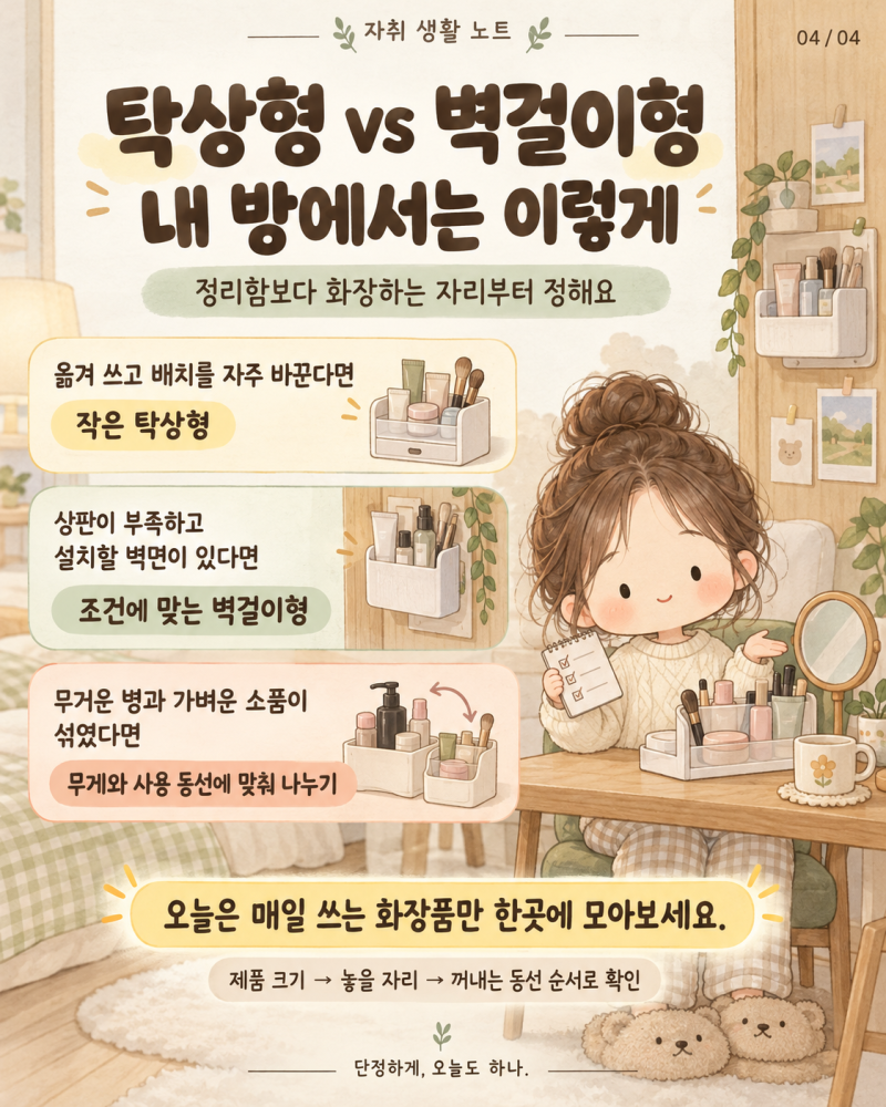 탁상 화장품 정리함 vs 벽걸이 정리함｜화장대 없는 자취방에는?