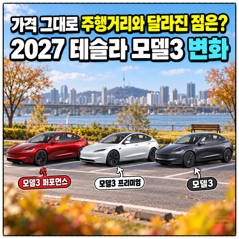 "가격 그대로 주행거리와 달라진 점은?” 2027 테슬라 모델3 변화
