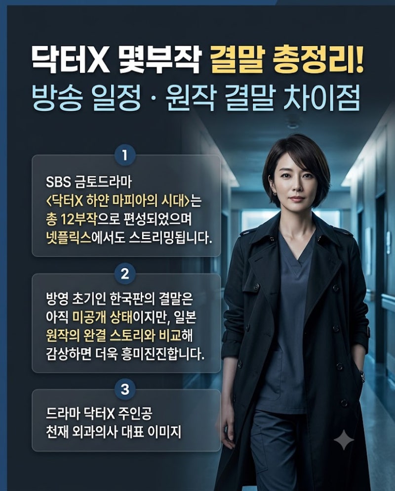 닥터X 몇부작 결말 총정리! 방송 일정 원작 vs 한국판 결말 차이점