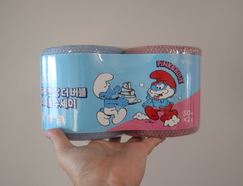 스카트 스머프 하루 한장 더 버블 미니롤 롤수세미 일회용 수세미 스머프 에디션