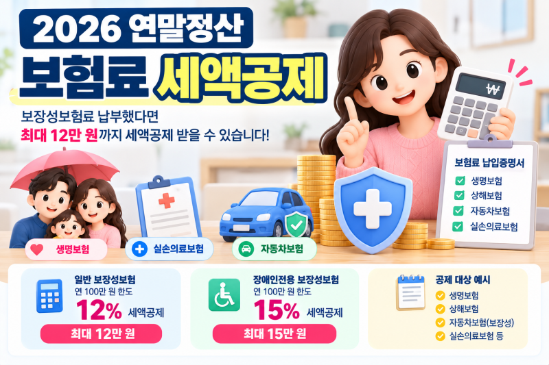 2026 연말정산 보험료 세액공제｜보장성보험 12%·최대 12만 원 공제 조건