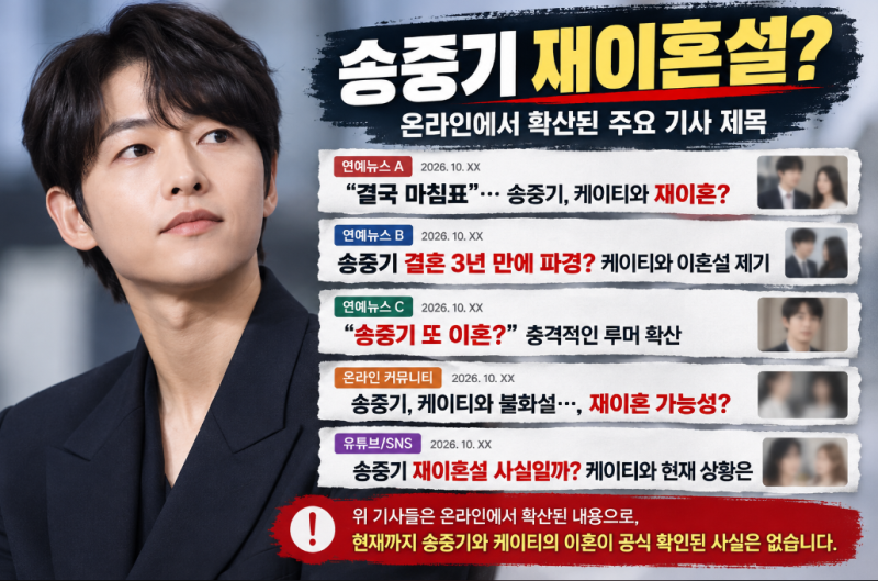“송중기 또 이혼했다고?” 케이티 재이혼설 확산, 두 아이 아빠의 실제 근황은