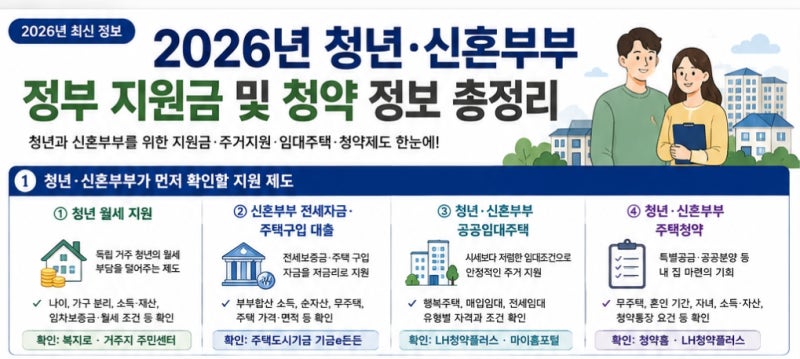 2026년 청년·신혼부부 정부 지원금 및 주거지원,전세자금대출,월세지원,공공임대주택,주택청....