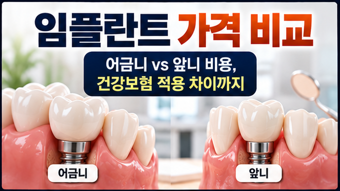 임플란트 가격 비교｜어금니 vs 앞니 비용, 건강보험 적용 차이까지