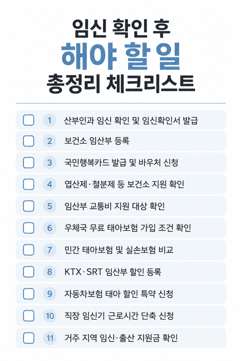 임신 확인 후 해야 할 일 총정리 체크리스트 (임산부 혜택부터 보건소 등록, 국민행복카드, ....