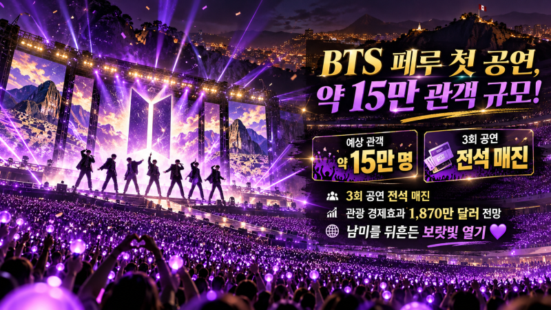 방탄소년단 BTS 페루 첫 공연 15만 관객 열광! 3회 전석 매진, 경제효과까지 화제인 이유