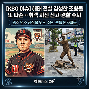 [KBO 이슈] 해태 전설 김성한 조형물 또 파손… 취객 자진 신고·경찰 수사 (수난사 및 배경 총....