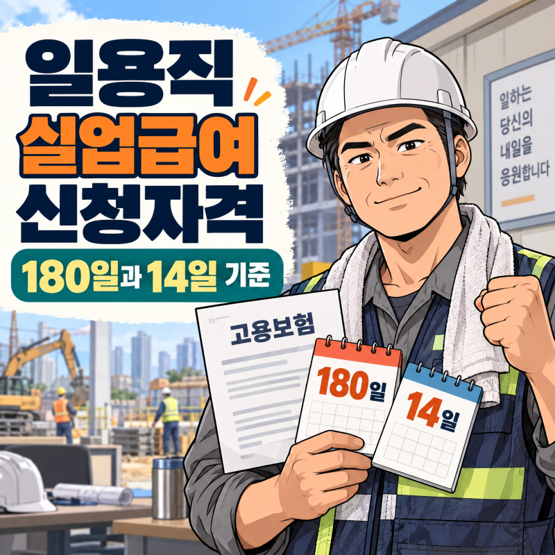 일용직 실업급여 신청자격, 180일과 14일 기준