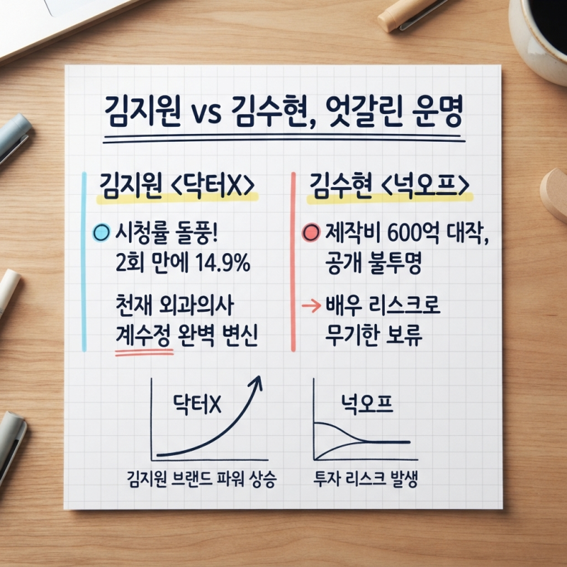김지원 닥터X 흥행 대박과 김수현 600억 대작 넉오프의 엇갈린 운명