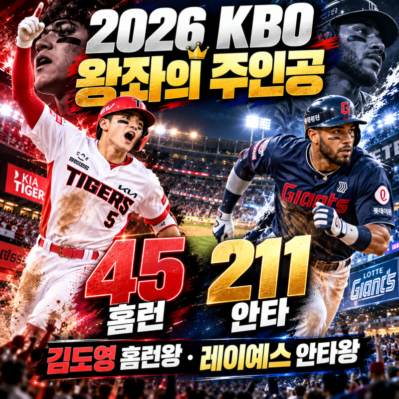 김도영 45홈런·레이예스 211안타! 2026 KBO 홈런왕·안타왕 확정…마지막 날 새 역사 썼다