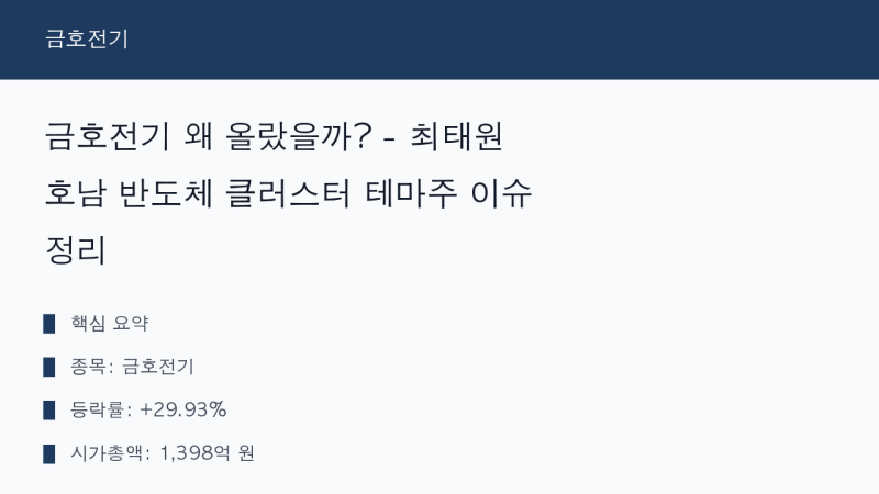 금호전기 왜 올랐을까? - 최태원 호남 반도체 클러스터 테마주 이슈 정리