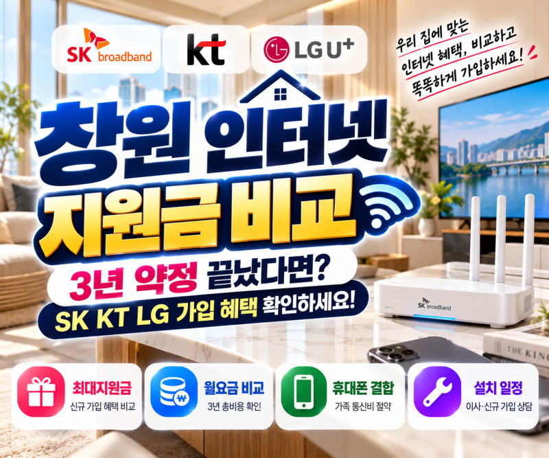 창원 인터넷 지원금 비교, 3년 약정 끝났다면 SK KT LG 가입 혜택 확인하세요!