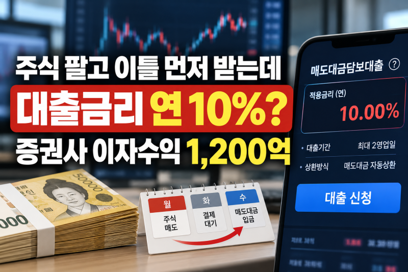 주식 팔고 이틀 먼저 돈 받았을 뿐인데 연 10%? 증권사 이자수익 1,200억원의 비밀