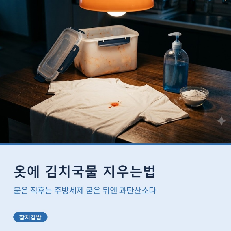 옷에 김치국물 지우는법, 묻은 직후는 주방세제 굳은 뒤엔 과탄산소다