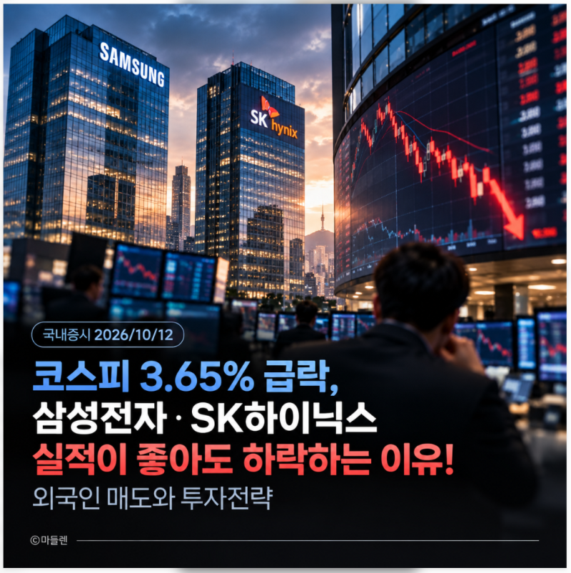 [국내증시 2026/10/12]코스피 3.65% 급락, 삼성전자·SK하이닉스 실적이 좋아도 하락하는 이유! 외....