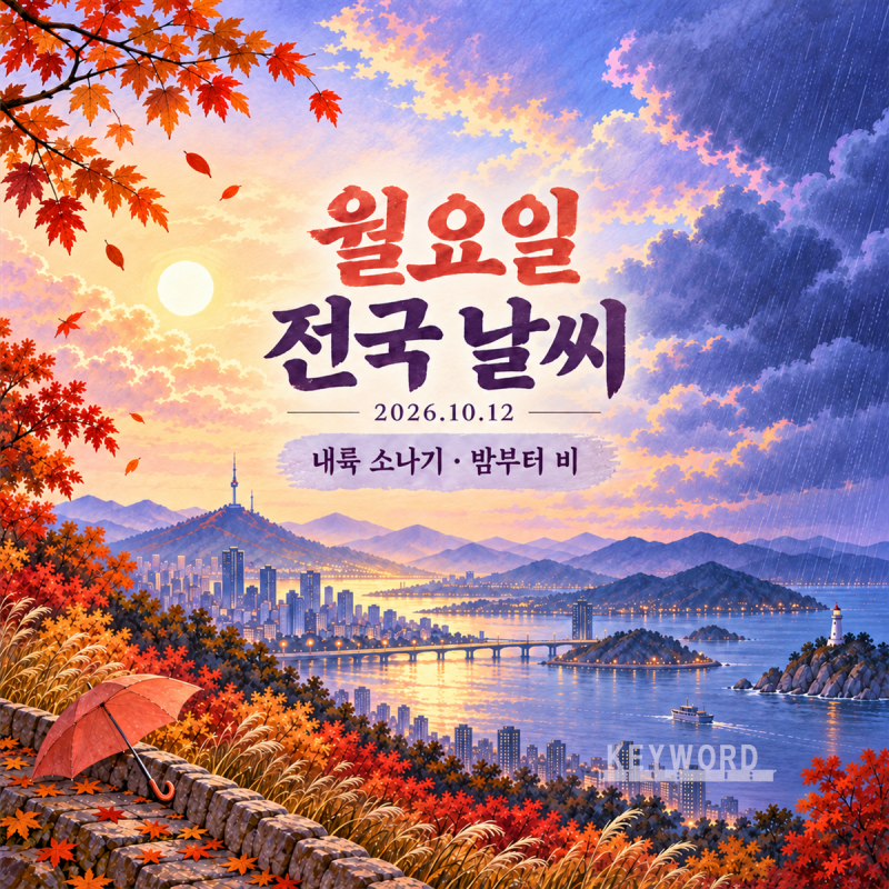 10월 12일 월요일 전국 날씨, 오후 내륙 소나기…밤부터 비 확대