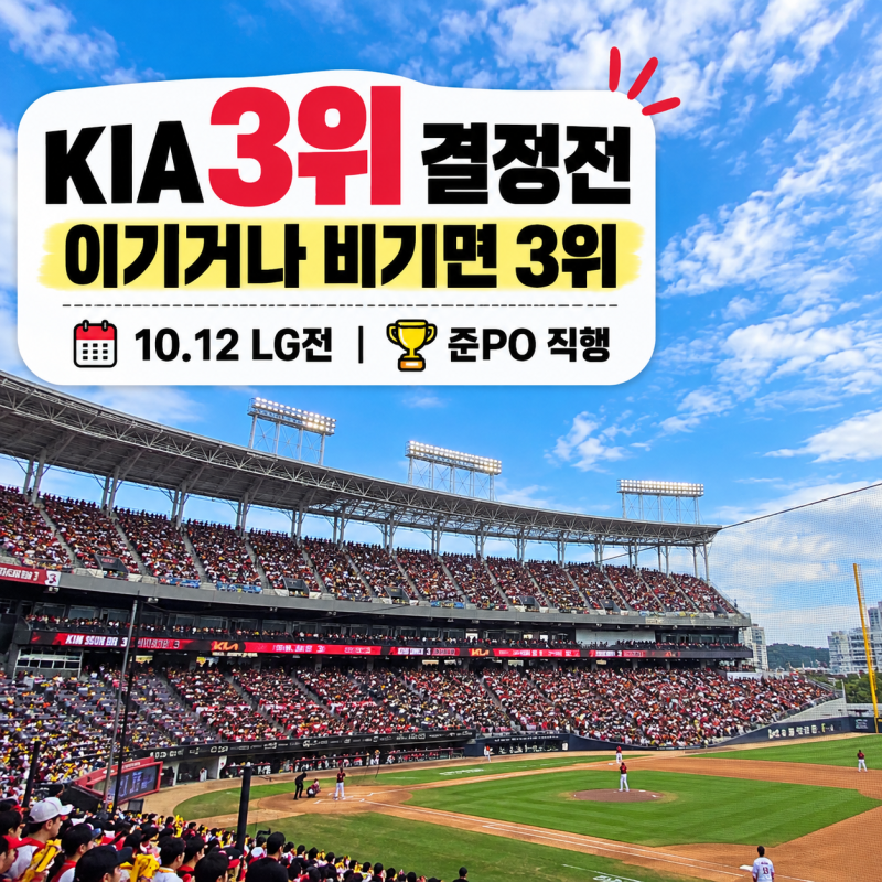 KIA 3위 경우의 수 롯데전 1대4 패 10월12일 LG전 이기거나 비기면 준PO 직행