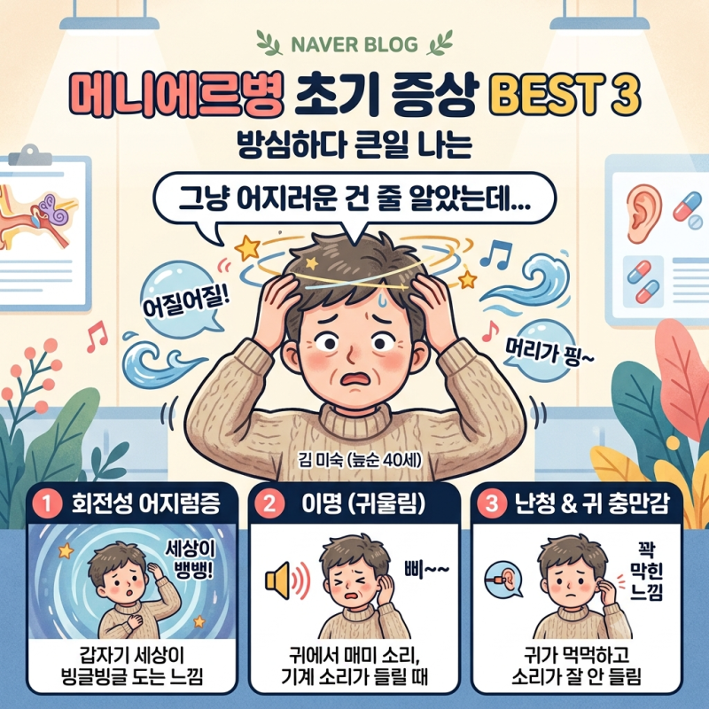[메니에르 증상]"그냥 어지러운 건 줄 알았는데..." 방심하다 큰일 나는 메니에르병 초기 증상....