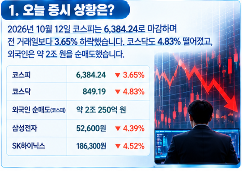 코스피 3.65% 급락, 6400선 붕괴! 삼성전자·SK하이닉스 하락 이유와 대응 전략