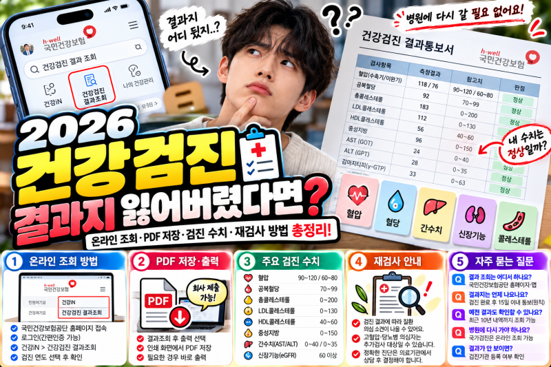 2026 건강검진 결과지 잃어버렸다면? 온라인 조회·PDF 저장·검진 수치·재검사 방법 총정리