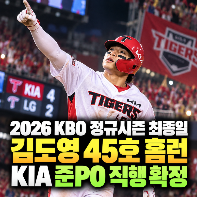 LG 대 KIA 결과 4대2! 김도영 45호 결승 홈런으로 준PO 직행 확정(+순위 일정)