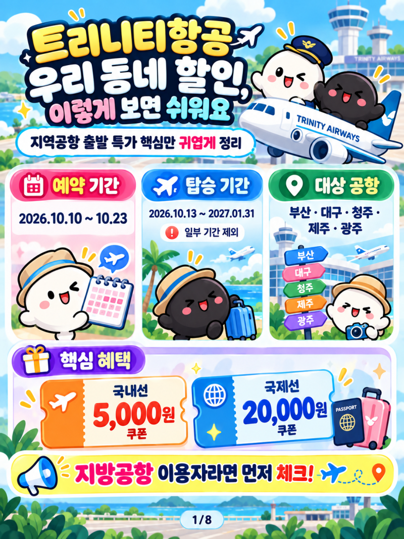 트리니티항공 우리 동네 항공권 특가? 부산·대구·청주·제주·광주 총정리