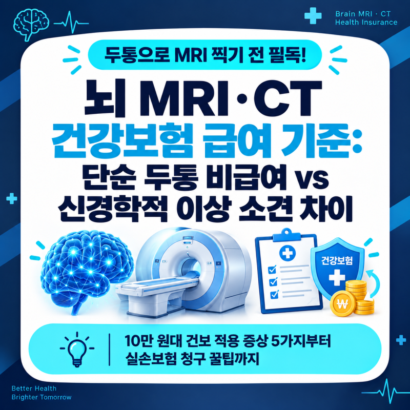"두통으로 뇌 MRI·CT 찍을 때 건강보험 될까? 단순 두통(비급여) vs 신경학적 이상 소견(급여) ....