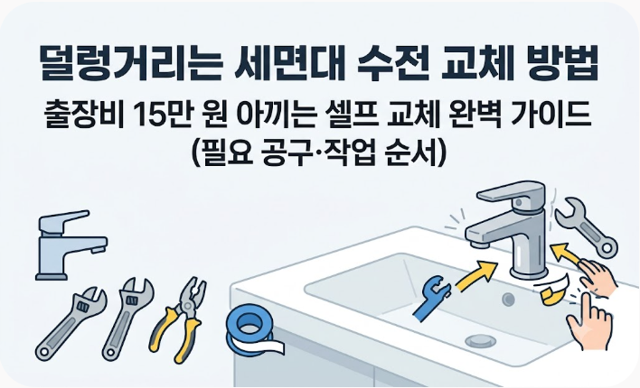 덜렁거리는 세면대 수전 교체 방법, 출장비 15만 원 아끼는 셀프 교체 완벽 가이드 (필요 공구....