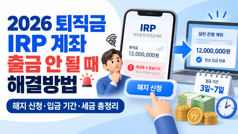 2026 퇴직금 IRP 계좌 출금 안 될 때 해결방법｜해지 신청·입금 기간·세금 총정리