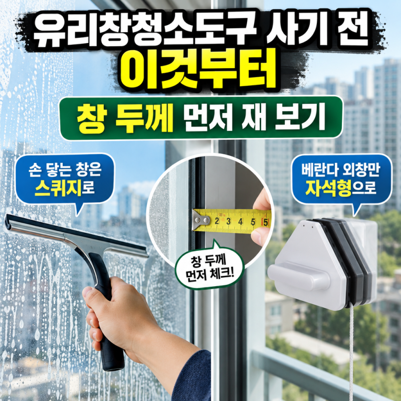 유리창청소도구, 베란다 외창엔 자석형부터 사도 괜찮을까?