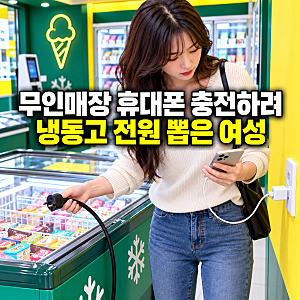 무인매장 휴대폰 충전하려 냉동고 전원 뽑은 여성, 아이스크림 피해는?