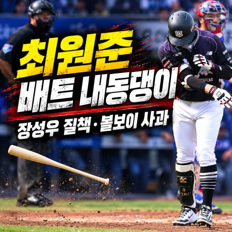 KT 최원준 배트 내동댕이 논란, 장성우 질책에 결국 눈물…볼보이 찾아 사과