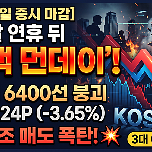 [10월 12일 증시 마감] 한글날 연휴 뒤 '블랙 먼데이'! 코스피 6384P 6400선 붕괴… 외인 2조 매도....