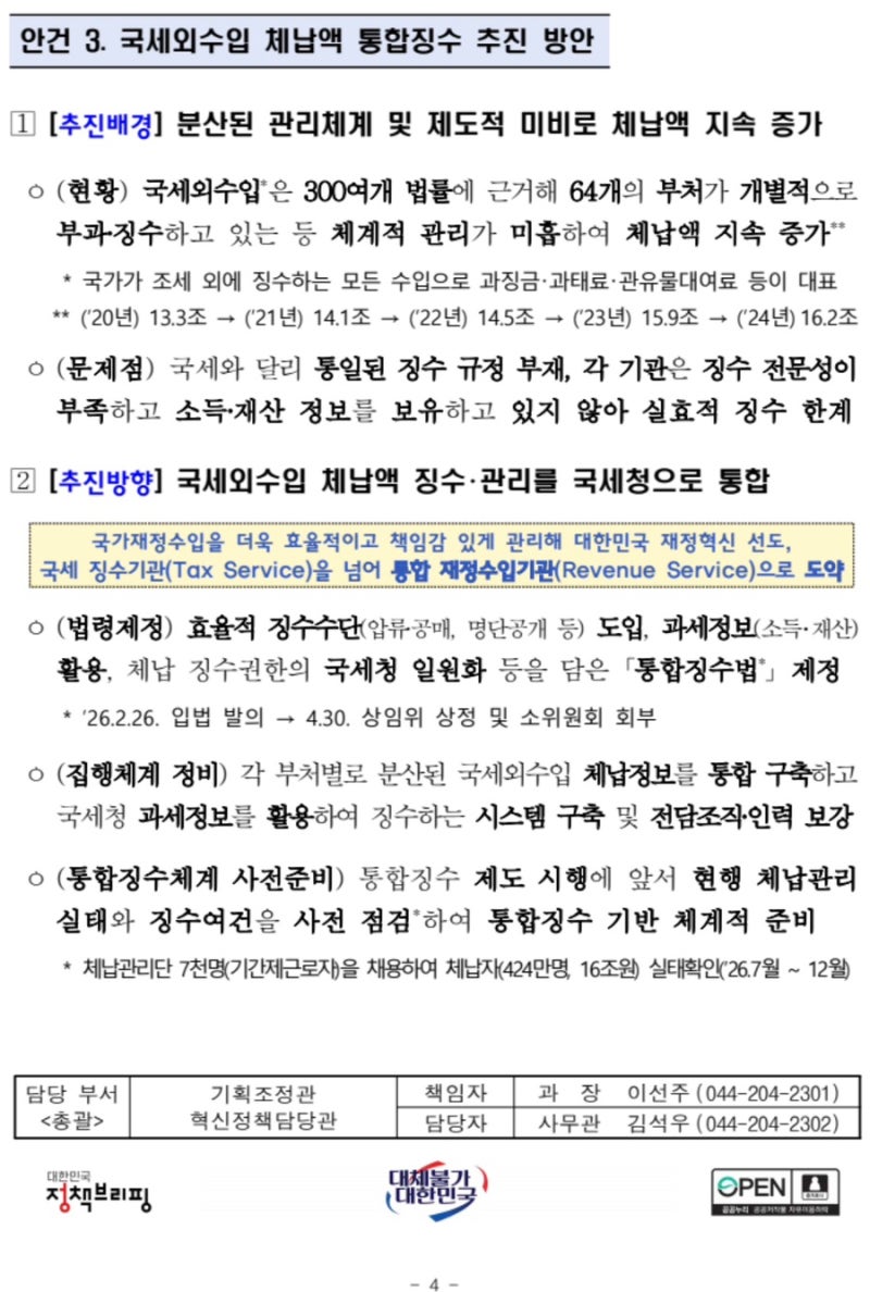 국세행정개혁위원회 2026 하반기 세무조사 방향 총정리 - 해외 은닉재산·국세외수입 16.2조 통....