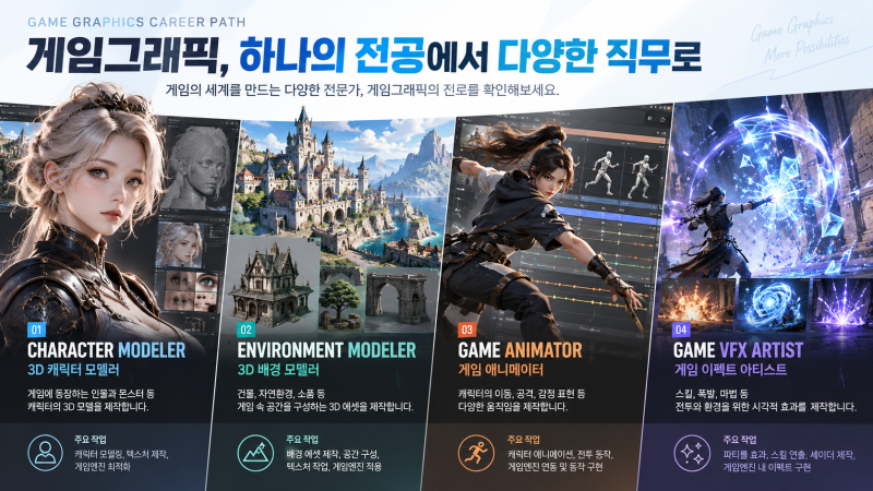 부평게임학원｜게임그래픽학과 졸업 후 취업, 3D 모델러부터 게임 애니메이터까지 직무 총정....