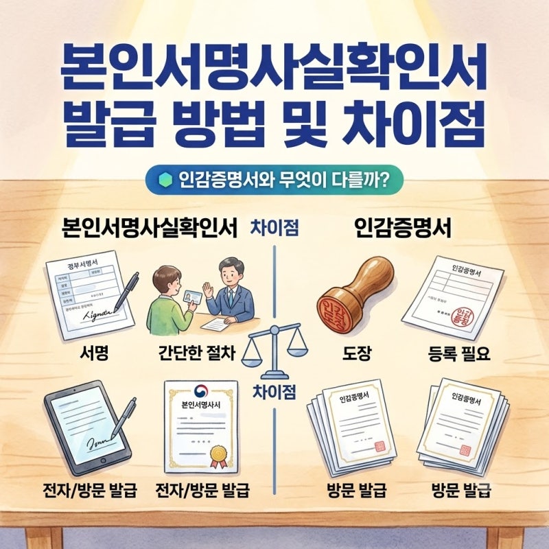 본인서명사실확인서 발급 방법 및 인감증명서와의 차이점 비교